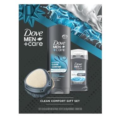 Imagem de Dove Conjunto de Presente Men+Care – Clean Comfort Body + Face Wash, Desodorante Clean Comfort Sem Alumínio E Ferramenta de Banho de Dupla Face (Conjunto de 3 Peças)