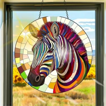 Imagem de Apanhador solar de acrílico colorido, decoração de janela suspensa de zebra, arte de parede de arco-íris, para quarto, varanda, interior e exterior, jardim, enfeites de Natal, decoração 19 x 19 cm