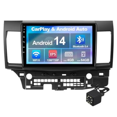 Imagem de Rádio automotivo 4+64G Android 14 de 10,1 polegadas para Mitsubishi Lancer 2007-2013 IPS tela sensível ao toque, rádio veicular com Carplay e câmera de backup com suporte automático Android/GPS/FM