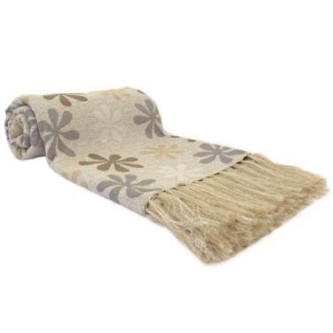 Imagem de Manta Para Sofá Dupla Face Royalle Flores Branco/Bege - 135x150cm - Ec