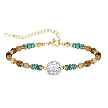 Imagem de JIAOGE Pulseiras femininas de pedra de nascimento - Pulseiras delicadas com contas douradas com pingente de pedra de nascimento de 12 meses, presente de amizade, dama de honra, presente de aniversário