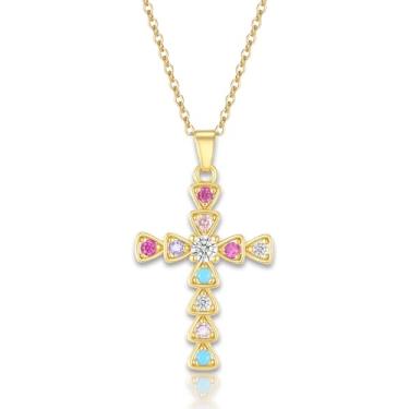Imagem de WanLike Colar com cruz de ouro, pingente de fé, corrente delicada banhada a 14 K, estilo gótico, joia religiosa para mulheres, Medium, latão/titânio, Sem Pedra Preciosa