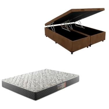Imagem de Cama Box Baú Bipartida Blindada com Colchão de Espuma D33 20cm (SUEDE MARROM, King)