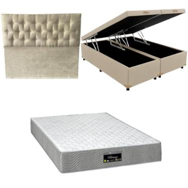 Imagem de Cama Box Baú Bipartida Blindada com Colchão RivIera Molas Ensacadas 25cm + Cabeceira Botonê (CORINO BEGE, Casal Bipartido)