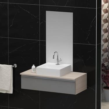 Imagem de Conjunto Gabinete Banheiro JOY 80cm (gabinete + cuba + espelheira) (madeirado/Cinza)