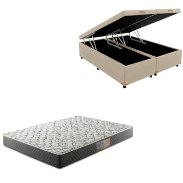 Imagem de Cama Box Baú Bipartida Blindada com Colchão de Espuma D33 20cm (CORINO BEGE, King)