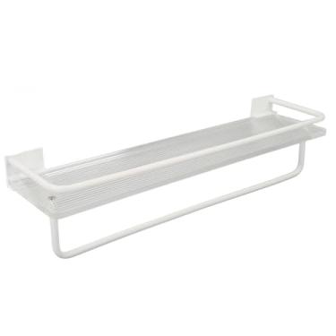 Imagem de Prateleira de Parede para Banheiro, Perfurada Em Acrílico e Alumínio Espacial, Prateleira Flutuante para Banheiro (Com haste de toalha)