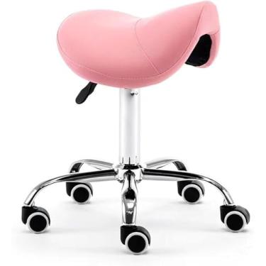 Imagem de Banco De Sela Hidráulico Sobre Rodas, Assento Giratório Moderno Para Massagem De Spa, Cadeira De Equilíbrio De Beleza Confortável Para Costas Saudáveis, Pink