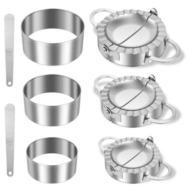 Imagem de ZJRDYYK Molde de aço inoxidável de 3 tamanhos com cortador de massa e colher de enchimento, conjunto de máquina de empanada para cozinhar em casa, presente divertido para família/amigos