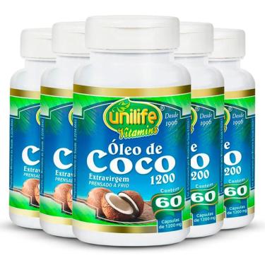 Imagem de Kit 5 Óleo De Coco Extra Virgem 60 Cápsulas Unilife