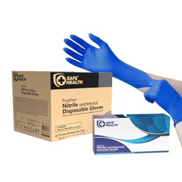 Imagem de Safe Health Luvas descartáveis industriais azuis de nitrilo, pequenas, 2,2 mm, caixa de 1000, sem pó, sem látex, tatuagem, beleza, salão, cabelo, conserto de automóveis, manutenção de carro, uso