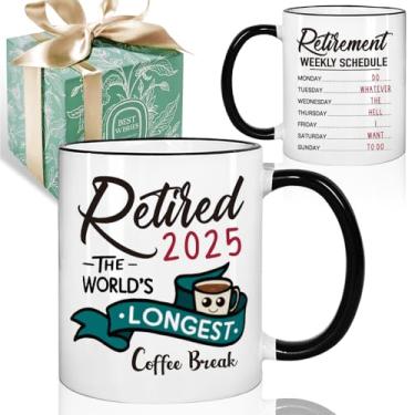 Imagem de Puouoonyi Caneca divertida de presente de aposentadoria para mulheres e homens 2025, presente legal de despedida de despedida de aposentadoria para colega de trabalho, chefe, professor, calendário