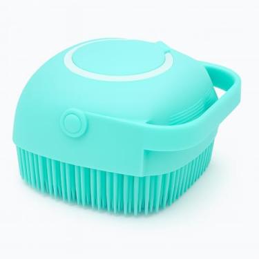 Imagem de Escova de Silicone para Banho 3 em 1, Verde Claro, Massageador com Dispenser para Shampoo e Sabonete, Plástico ABS, Retangular, Uso Profissional