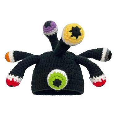 Imagem de Hshsclth Gorro unissex de crochê polvo com tentáculos de olho, chapéu de animal engraçado, presente de Halloween, acessório de cosplay, Preto, tamanho �nico