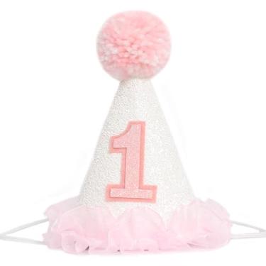 Imagem de PQQIEE Chapéu De Festa 1º Aniversário Princesa Rosa, Primeira Coroa Lantejoulas Para Menina, Faixa Cabeça Com Glitter