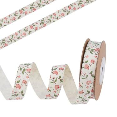 Imagem de letsinstyle Fita de algodão de flor rosa, fitas de flores vintage de 1,5 cm x 10 metros, tecido estampado de flores silvestres, tecidos naturais macios brancos para embrulhar, convites de casamento