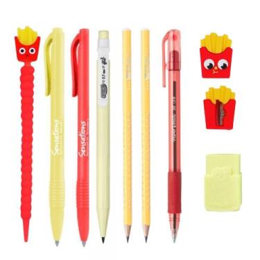 Imagem de Kit Papelaria Fofa Batata Frita Kawaii Lapis Borracha Apontador Caneta
