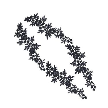 Imagem de letsinstyle 2 pares de apliques de renda floral bordados, remendos de bordado de flores retrô, aplique floral vintage preto para costurar roupas, chapéu, bolsa, jeans, acessórios de travesseiro