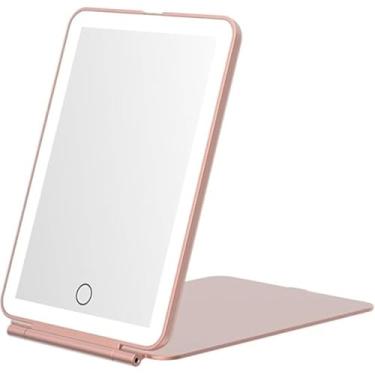 Imagem de Espelho de Maquiagem Portátil com Luz LED – Dobrável e Compacto (Rosa)