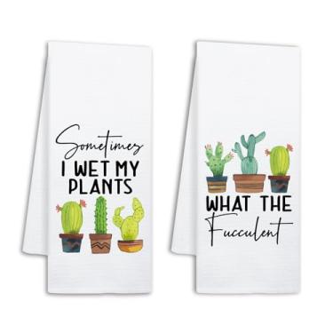 Imagem de NAHMAKNE Conjunto de 2 toalhas de cozinha de planta de cacto suculentas engraçadas, Sometimes I Wet My Plants, panos de prato decorativos para cozinha, presentes de jardinagem para mulheres, presentes