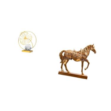 Imagem de Fenteer Estátua de Cavalo de Ferro com Folha, Ornamento Decorativo Colecionável, Escultura Gravada em Resina, Animal para Estante, Escritório, Lareira, Mesa,