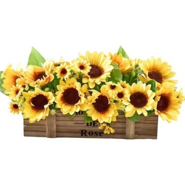 Imagem de Decoração de cerca de madeira rústica, flores de simulação de girassol, plantas de lavanda sintética, lavanda sintética para uso ao ar livre, design vibrante de girassol