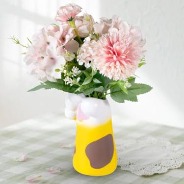 Imagem de Vaso hidropônico de flores secas para mulheres, adolescentes, meninas, crianças, decoração temática para amantes de gatos, ideal para casa, escritório, casamento, festa, decoração de mesa (amarelo)