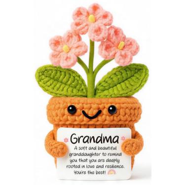 Imagem de Presentes para avó do neto – presente de flor de crochê feito à mão, presente de avó de apoio emocional, estatueta inspiradora positiva para aniversário, Natal, decoração de mesa fofa colecionável
