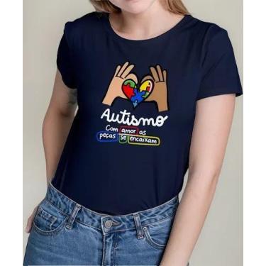 Imagem de Camiseta Camisa Algodão Feminina Masculina Adulto Campanha Abril Azul 