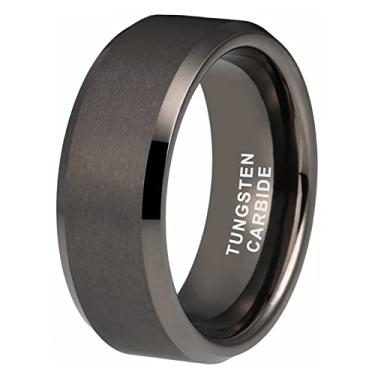 Imagem de TUTISS Anéis de tungstênio de 6 mm de 8 mm para homens e mulheres, alianças de casamento, acabamento fosco, bordas chanfradas, ajuste confortável, Metal não precioso, Sem pedra preciosa