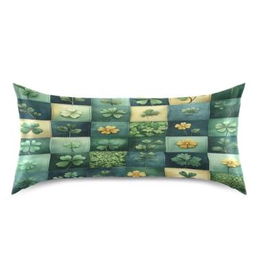 Imagem de Blueangle Fronha de cetim xadrez verde de São Patrício para cabelo e pele, fronha de seda, tamanho king (50,8 x 101,6 cm) - Capas de almofada de cetim refrescantes com fecho de envelope (704)