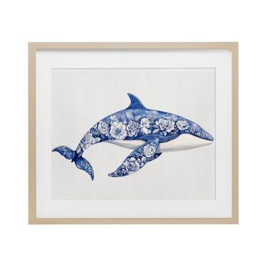 Imagem de Stupell Industries Impressão emoldurada floral toile baleia bétula sob vidro, design por Lettered and Lined, 13 x 16