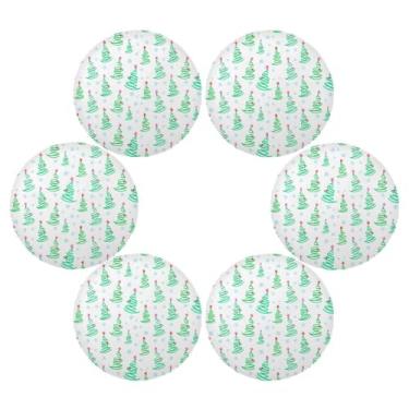 Imagem de Wassud Jogo americano conjunto de 6 tapetes de mesa redondos com linhas verdes para cozinha e jantar tapetes laváveis resistentes ao calor para decoração de mesa 39 cm