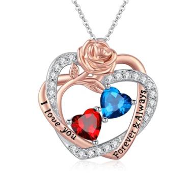 Imagem de Colares femininos com coração rosa, banhado a ouro rosa 14K, pingente de coração duplo sobreposto, presente de aniversário de aniversário de dia dos namorados para sua esposa, mãe, filha, joia com