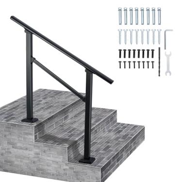 Imagem de LMRSTOO Corrimão para degraus ao ar livre corrimão de ferro forjado preto para degraus de concreto ou escadas de madeira (2-3 degraus simples preto)