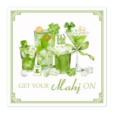 Imagem de JarThenaAMCS Guardanapos de papel para festa de Mahjong Dia de São Patrício, 50 peças, guardanapo descartável, trevo da sorte, trevo da sorte, martini, almoço, jantar, guardanapos para festas, artigos