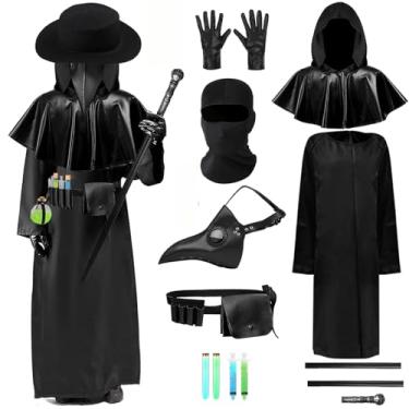 Imagem de Fantasia de médico da peste com máscara de bico de pássaro, chapéu, acessórios, adulto, dr. Terror assustador, conjunto de roupão, luvas de manto, Conjunto preto, G