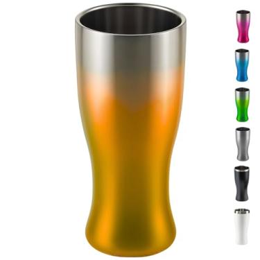 Imagem de Copo Térmico Cerveja Inox 450 ml - Gelada 4 horas, Parede Dupla Isolamento, Base Emborrachada (Laranja)