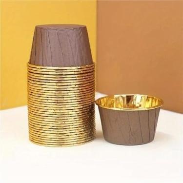 Imagem de Pacote grande com 50 peças, forro de queque, envoltórios de bolo, bandeja de panificação, copos de papel, utensílios de pastelaria, suprimentos de festa (marrom, 50 peças)