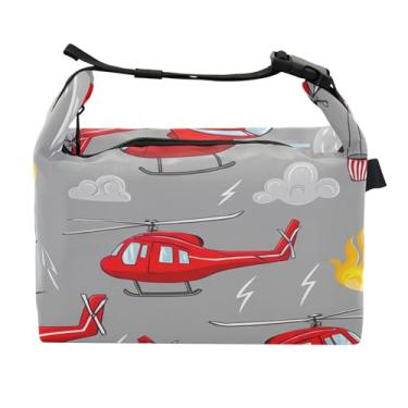 Imagem de TSENQUE Helicópteros vermelhos cinza fogo lancheiras femininas isoladas para trabalho lancheira portátil de trabalho com alça de ombro ajustável