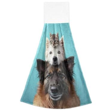 Imagem de Toalhas de mão penduradas para cozinha engraçadas cachorro gatinho gato bonito conjunto de 2, toalha de cozinha absorvente macia fofa decorativa, 18,2 x 14 polegadas