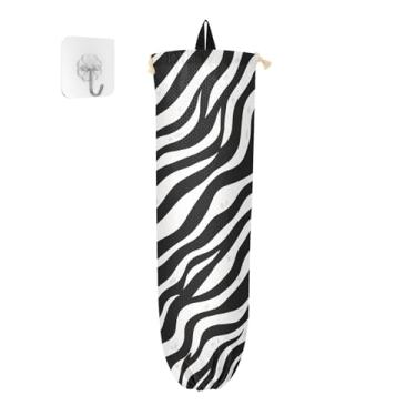 Imagem de Pacote com 2 sacos de plástico de pele de zebra preta e branca, suporte de sacola de supermercado para sacolas plásticas, suportes de plástico para sacolas de supermercado