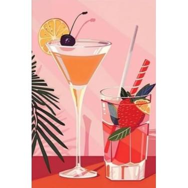 Imagem de GHHKUD Pacote com 4 kits de tinta de coquetel por números para adultos, pintura de bebidas rosa DIY por números para adultos, pintura fácil em tela artes presentes para decoração de casa 20 x 30 cm