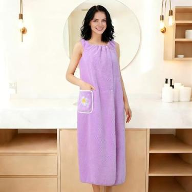 Imagem de Toalha feminina macia de comprimento total, roupão de banho após o banho feminino de pelúcia longo, roupões de banho de spa leves com bolsos (78 x 134 cm violeta)