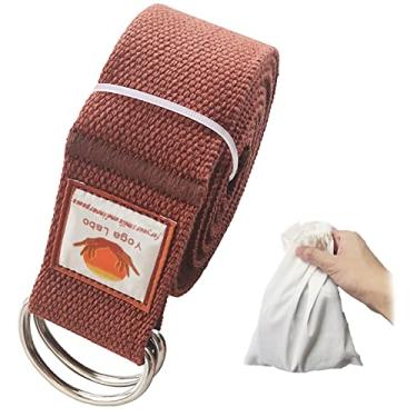 Imagem de Alça de ioga de algodão de 2,4 m para alongamento com um anel D, cinto de ioga de nylon de algodão grosso com laços de metal extra seguros com conjunto de bolsa, cinto elástico de nylon durável de 250