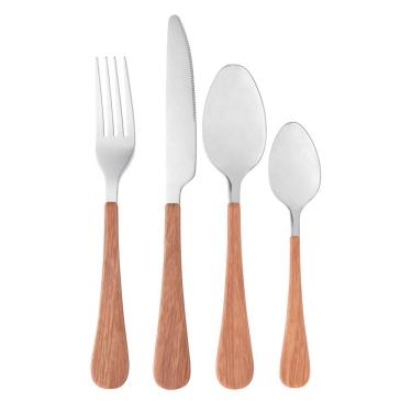 Imagem de Faqueiro Aço Inox 24 Peças Prata C/Cabo Plástico Amadeirado Milão Wolff