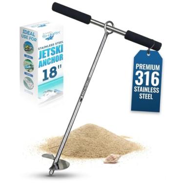 Imagem de SandShark Âncora de areia de 45,72 cm, testada e comprovada para manter a aeronave segura, Auger to The Beach ou Sandbar para Jet Ski, PWC, Pontoon, Kayak, Canoe de 45,72 cm c/ase, 18" Anchor