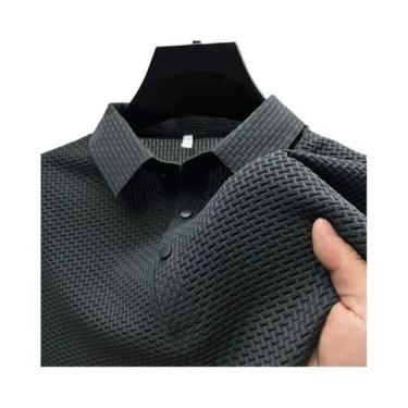 Imagem de Camisa Polo Masculina De Verão Em Seda Gelada Respirável Com Mangas Cu
