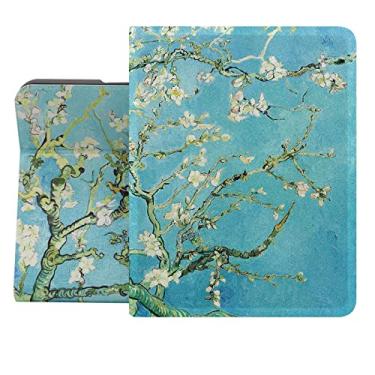 Imagem de Berkin Arts Capa para iPad Pro 11 polegadas M4 (2024) A2836/A2837/A3006 Capa fólio de couro premium cloisonnismo flor verde floral (flor de amendoeira por Van Gogh)