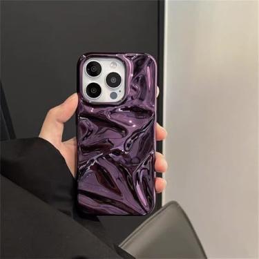 Imagem de Capa para iPhone 16, 15, 14, 13, 12 Pro Max Plus 11 com efeito ondulado e revestimento eletrolítico. Capa protetora macia e resistente a impactos, na cor roxa escura. Compatível com iPhone 14 Pro Max